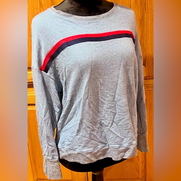Sundry Striped Crewneck Sweatshirt Heart Patch Blue & Red Size 3 Large - Picture 7 of 16